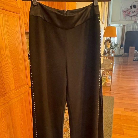 JS Collections Black Rhinestone Stud Formal Wide Leg Palazzo Gaucho Pants Sz 4 - Picture 2 of 15